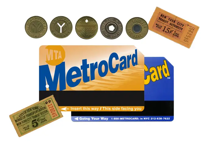 Subway tokens, tickets and MetroCards of the past.